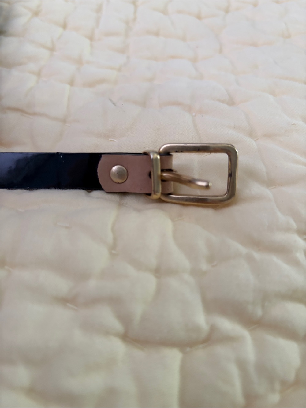 J. Crew Black Skinny Patent Leather Belt with Gold Buckle - Picture 2 of 5